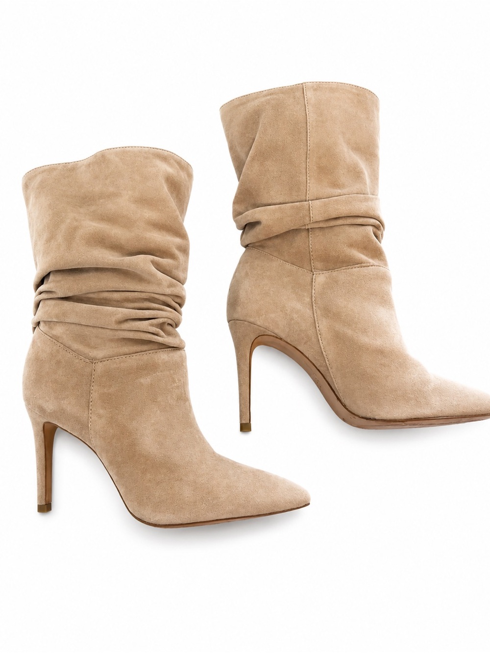 Schutz Beige Suede Slouch Pointed-Toe Stiletto Ankle Boots Size 6.5